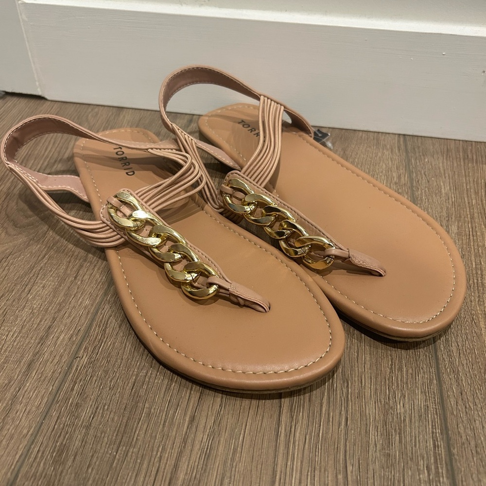 Torrid Wide Width Tan Sandals with Gold Chain